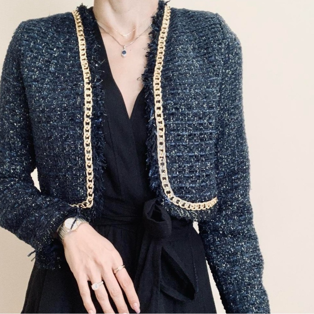 Christian Lacroix blue tweed cropped open ladies jacket size XS NWT - Picture 4 of 11